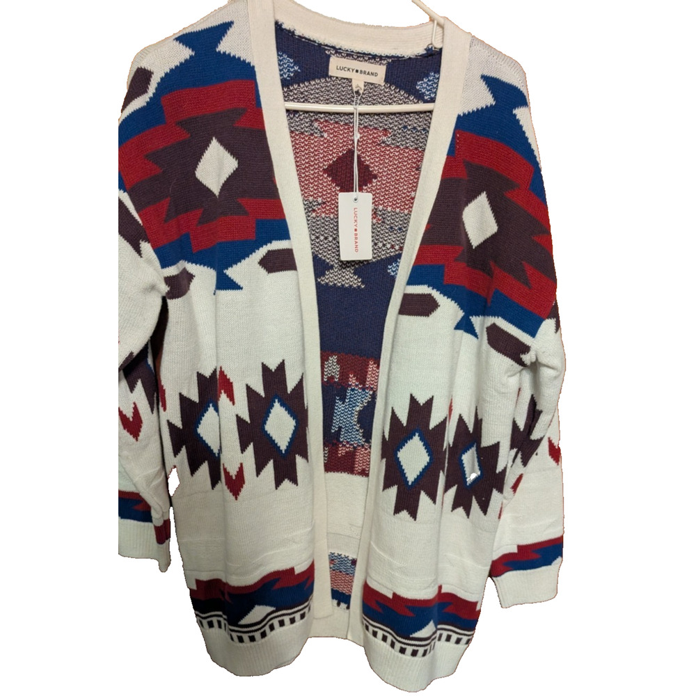 LUCKY BRAND Multi SOUTHWESTERN Aztec Open Knit‎ Cardigan Large NEW NWT